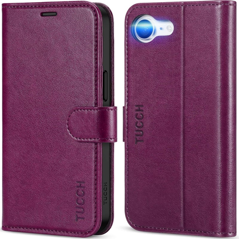 TUCCH Case Wallet for iPhone 16e, Kickstand PU Leather Magnetic Protective Flip Cover with [RFID Blocking] [4 Card Slots] [TPU Interior Case] Compatible with iPhone 16e 6.1", Plum Purple - Image 1